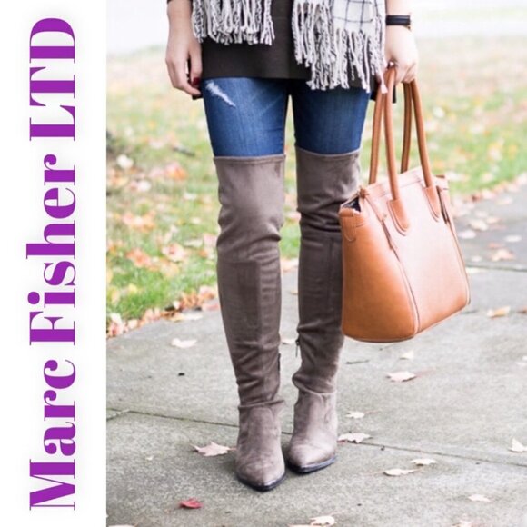 MARC FISHER LTD Yuna Gray Over-The-Knee Microsuede Boot, Size 6 - Picture 3 of 12